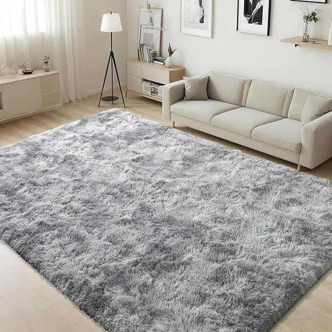 ISEAU 4x6 Area Rug for Living Room, Light Grey Rugs for Bedroom, Dorm, College, Apartment, Soft Shaggy Carpets, Machine Washable Mats, Under Bed, On Nursery Floors Mat, Boys, Girls Room Carpet Decor