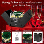 Lebana Preserved Blackish Green Real Rose with Heart I Love You Necklace -Eternal Flowers Rose Birthday Gifts for Women Her Mom Wife Girlfriend Grandma on Valentines Mothers Day Christmas Anniversary