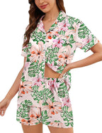SWOMOG Womens Silk Satin Pajamas Set Short Sleeve Sleepwear Button Down Top and Shorts Loungewear 2 Piece Pjs Set XS-3XL