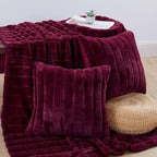 Striped Throw Blanket and Pillow Covers Set (No Inserts) for Couch and Bed, Plush Warm Lightweight Fuzzy Faux Fur Blanket for All Seasons (50" x 60", Burgundy)