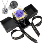 Preserved Violet Real Rose with Heart I Love You Necklace -Eternal Flowers Rose Birthday Gifts for Women Her Mom Wife Girlfriend Grandma on Valentines Mothers Day Christmas Anniversary Romantic-Violet
