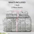 BEDELITE Velvet Quilt Set King Size - Luxury Velvet Comforter Bedding Set 3 Pieces, Lightweight Soft Cozy Shiny Light Grey Oversized Bedspread Coverlet for All Seasons with 2 Pillow Shams