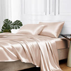 MR&HM Satin Bed Sheets, Twin XL Size Sheets Set, 3 Pcs Silky Bedding Set with 15 Inches Deep Pocket for Mattress (Twin XL, Champagne)