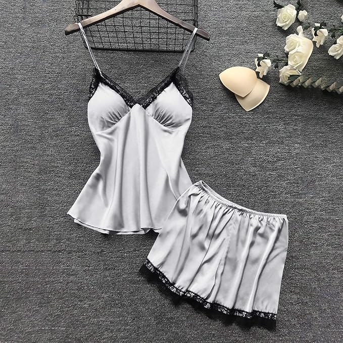 Women's 4pcs Silk Satin Pajamas Set Floral Lace Trim Dress with Robe Lounge Sleepwear Nightdress Novelty Loungewear