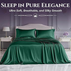 SLEEP SANCTUARY Satin Sheets King Size – 4 Piece Luxury Silky Bed Set, Softer Than Silk, 15" Deep Pocket, Cooling & Wrinkle-Free, Moisture-Wicking & Breathable for Hair & Skin (Dark Green)