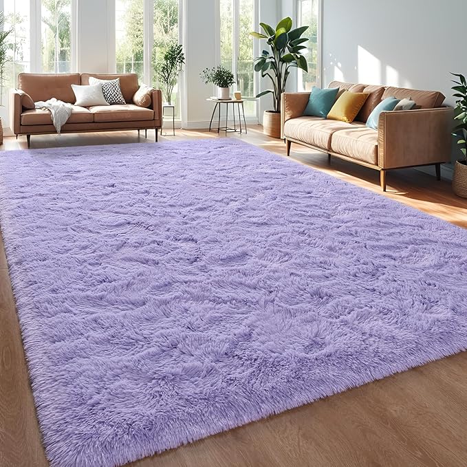 Purple Area Rug 8x10 Large Rugs for Living Room Bedroom, Fluffy Soft Rug Modern Carpets for Kids Room, Non-Skid Rectangular Indoor Rug for Girls Boys Playroom Nursery Room Home Decor