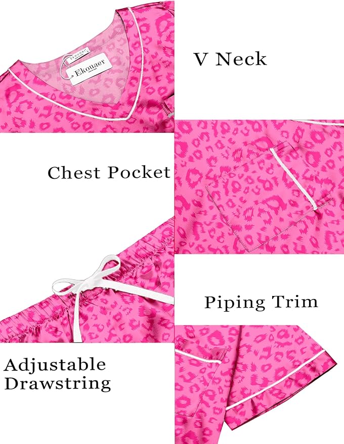 Ekouaer Silk Pajama for Women Short Sleeve Satin Pj Set Two Piece Soft Sleepwear Loungewear, S-XXL