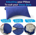 Sidney Sleep Mini Travel Size Neck Pillow - Knee, Back Lumbar and Support - Small Curved Pillow - Adjustable Fill - Washable Case - Drawstring Backpack Included - 14 x 19 Inches (Mini - Blue)