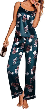 Ekouaer Women Silk Satin Pajamas Sleeveless Pjs Set 2 Piece Summer Loungewear Sleepwear with Pockets S-XXL