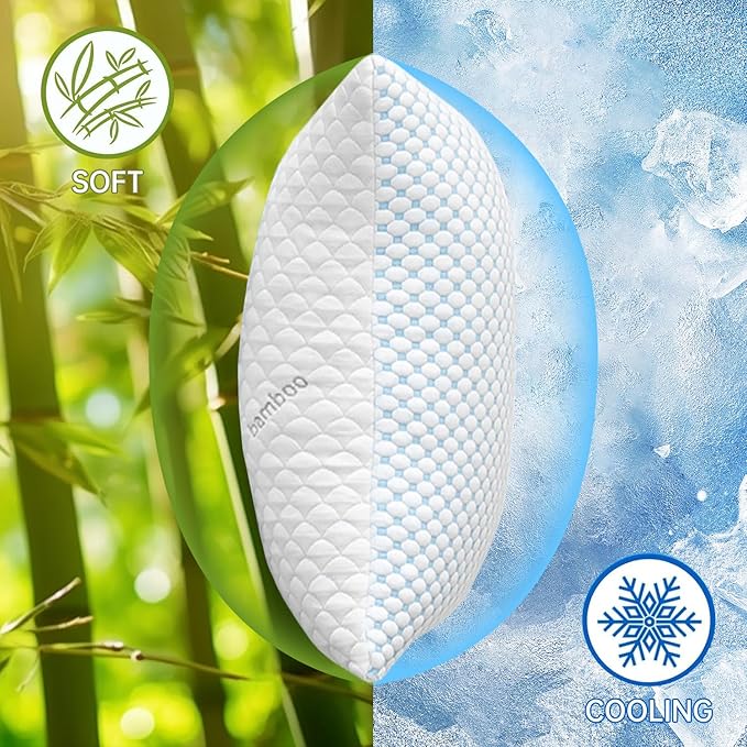 Cooling Shredded Memory Foam Pillow Queen Size - Adjustable Loft for Back & Side Sleepers, Breathable & Supportive Bed Pillow with Removable Washable Cover Queen(Pack of 2)
