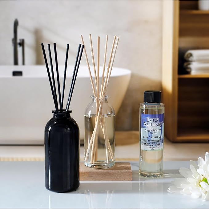Urban Naturals Crisp White Linen Reed Diffuser Gift Set | with Citrus, Ozone, Ylang-Ylang, Lilies & Sandalwood Notes for a Fresh, Clean Cotton Smelling Home