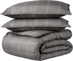 Bare Home Duvet Cover - Oversized Queen Size Bedding Set - Premium 1800 Super Soft Collection - Lightweight, Cooling - Soft Breathable Duvet Cover (Oversized Queen, Modern Plaid - Grey/White)