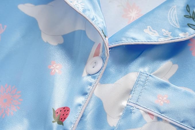 Hupohoi Unisex Girls Boys Kids Pajama Sets Button Down Satin Sleepwear Nighty 3PCS Silky Lounge Sets Nightwear