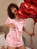 Ekouaer Silk Pajama for Women Short Sleeve Satin Pj Set Two Piece Soft Sleepwear Loungewear, S-XXL