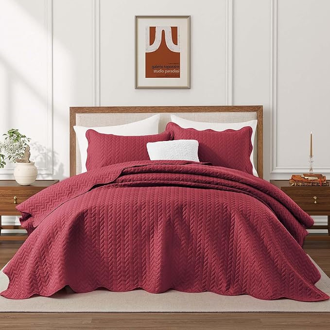 IR Imperial Rooms 8 Pack Quilt King Size Bedding (106" x 96") - Bulk Wholesale for Hotels, Guest Bedroom & Airbnbs - Lightweight Microfiber Reversible Embossed Quilts Bedspread (Burgundy)