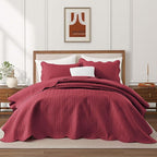 IR Imperial Rooms Twin Quilt Bedding Set Size (68” x 86”) + 1 Pillow Shams (20” x 26” + 2”) - 2 Pcs All Season Lightweight Reversible Microfiber Coverlet Embossed Quilt Bedspread (Burgundy)