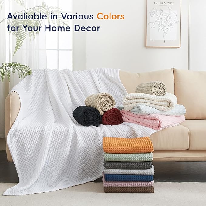 PHF Ultra Soft Waffle Weave Throw Blanket 50"x 60"- Washed Lightweight Breathable Cozy Woven Blanket for Bed - Aesthetic Decor for Couch Bedding Sofa Home Car - Lavender