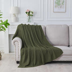 Douceur Olive Green Throw Blanket for Bed, Soft Chunky Cable Knit Throw Blanket, Classic Fisherman's Rib Stitch Pattern Throw for Living Room Gift, 60"X80"