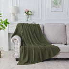 Douceur Olive Green Throw Blanket for Couch, Soft Chunky Cable Knit Throw Blanket, Classic Fisherman's Rib Stitch Pattern Throw for Living Room Gift, 50"X60"