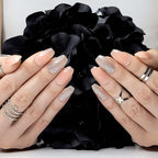 Hypnaughty 24 Pcs Nude Ballerina Press On Nails with Glue Medium Short Length Fake Nails with Glitter Design Glossy Acrylic Press On Nails Full Cover (Nude)