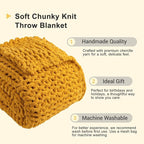 Bunnikins & Clover Mustard Yellow Throw Blanket for Couch, Chunky Knit Gold Blanket Throw with Chenille Yarn for Bed Living Room Home Decor, 50"x60"