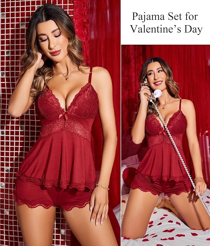 Avidlove Womens Sweetness Cami Set Lace Camisole Lingerie Nightwear Sexy Pajamas Lounge Sets