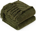 Chenille Throw Blanket for Couch with Tassels,60"X80" Soft Cozy Lightweight Knitted Boho Decorative Blankets for Bed and Sofa,Olive Green