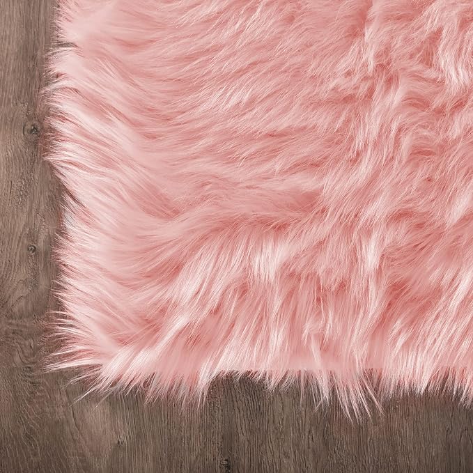 Latepis Pink Bedroom Rug 4x6 Area Faux Sheepskin Rug Fluffy Fur Rugs for Living Room Furry Bedside Rugs for Girls Room Luxury Home Decor