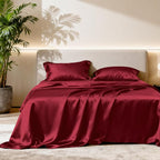 Love's cabin Full Size Satin Sheet Sets - 4 Piece Burgundy Silky Satin Sheet Set Full with Deep Pocket, Luxury Silk Feel Satin Bed Sheets Full Bedding Set (1 Flat Sheet,1 Fitted Sheet,2 Pillow Cases)