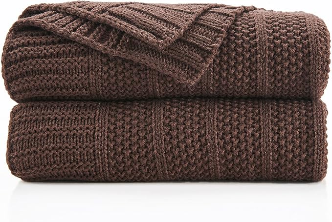 Douceur Brown Throw Blanket for Bed, Soft Cozy Lightweight Stripe Pattern Knitted Throw Blanket for Sofa, Living Room Gift, 60"X80"