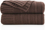 Douceur Brown Throw Blanket for Couch, Soft Cozy Lightweight Stripe Pattern Knitted Throw Blanket for Sofa, Living Room Gift, 50"X60"