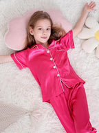 DIPUG 3 Piece Girls Silk Pajamas Set Soft Satin PJs Sleepwear for Comfortable Nights