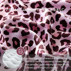 MR&HM Satin Bed Sheets with Elastic Corner Straps, King Size Sheets Set, 4 Pcs Silky Bedding Set with 15 Inches Deep Pocket for Mattress (King, Pink Leopard)