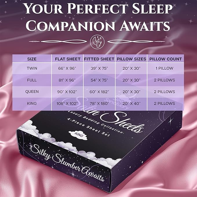 SLEEP SANCTUARY Satin Sheets Twin Size – 3 Piece Luxury Silky Bed Set, Softer Than Silk, 15" Deep Pocket, Cooling & Wrinkle-Free, Moisture-Wicking & Breathable for Hair & Skin (Pink)