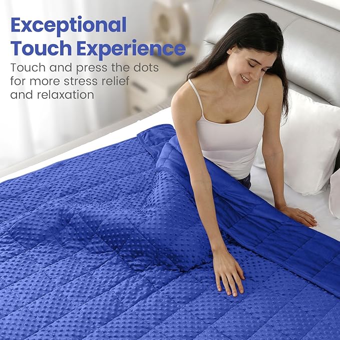 Wemore Minky Dot Weighted Blanket for Adults King Size 25 lbs, Soft Cozy Heavy Blanket for Bed and Couch, Breathable Blanket for All-Season with Glass Beads, Blue 80 x 87 inches