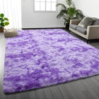 Deerhoo Large Shag Area Rugs 6 x 9, Tie-Dyed Plush Fuzzy Rugs for Living Room, Ultra Soft Fluffy Furry Rug for Bedroom, Indoor Carpet Nursery Rugs for Kids Room Home Decor, Purple