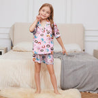 QPANCY Kids Satin Pajamas Sets Baby Boy Girl Button-Down Silk Sleepwear 2 Piece Short Sleeve Loungewear Clothes Set