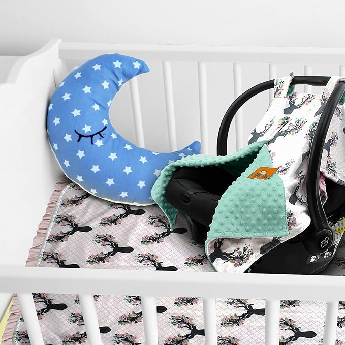 Dear Baby Gear - Reversible Baby Blankets - Soft Nursery Blanket for Newborn - Toddler Blankey - Throw Blanket for Boys & Girls - Infant Blankets - 40x30 (Girl Antler Flowers - Mint Dot)