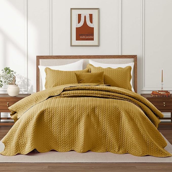 IR Imperial Rooms Queen Quilt Bedding Set (90" x 96") - Bulk Pack of 10 Wholesale for Hotels, Guest Bedroom & Airbnbs - Lightweight Microfiber Reversible Embossed Quilts Bedspreads (Ochre)
