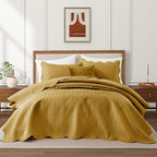 IR Imperial Rooms Queen Quilt Bedding Set (90" x 96") - Bulk Pack of 10 Wholesale for Hotels, Guest Bedroom & Airbnbs - Lightweight Microfiber Reversible Embossed Quilts Bedspreads (Ochre)