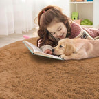 OLANLY Khaki Round Rugs for Bedroom - Machine Washable, 5 ft Circle Area Rugs for Living Room, Soft and Fluffy Shaggy Carpet for Teen Girl and Boys, Nursery Rooms, Dorms, Home Decor Aesthetic