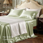 Bedsure Satin Sheets Queen Size - 4 Piece Silky Bedsheets with Elastic Corner Straps and 15 Inches Deep Pocket Fitted Bedsheet,1 Flat Sheet, 2 Satin Pillowcases, Good for Hair &Skin(Queen,Light Green)