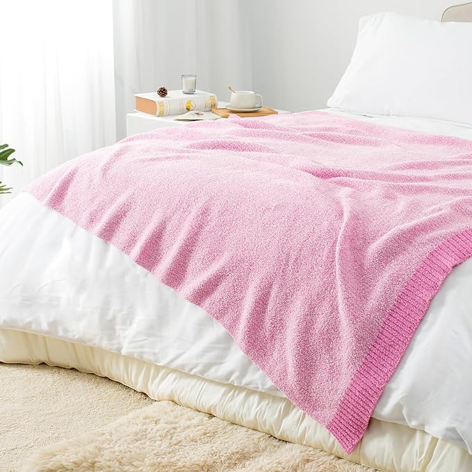 Carriediosa Heather Throw Blanket 50" X 60", 400GSM Ultra Soft Microfiber Fuzzy Fluffy Reversible Knitted Blankets Cozy Plush Lightweight and Warm Fall Throws for Couch, Bed, Sofa, Hot Pink