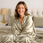 Satin Sheets King [4-Piece, Champagne Gold] Hotel Luxury Silky Bed Sheets - Extra Soft 1800 Microfiber Sheet Set, Wrinkle, Fade, Stain Resistant - Deep Pocket Fitted Sheet, Flat Sheet, Pillow Cases