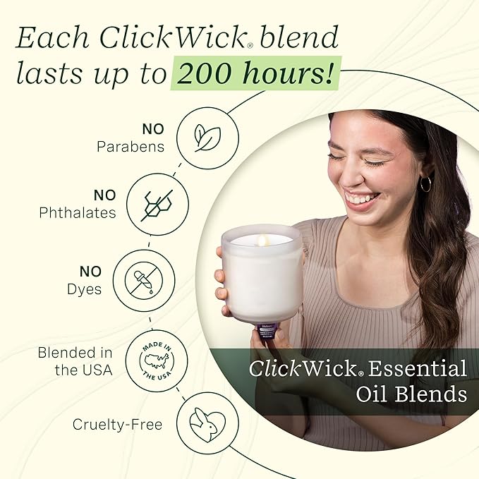 Lifelines Flameless Candle Aromatherapy Essential Oil Diffuser with 4 ClickWick Essential Oil Blends - Cordless & Waterless Diffuser for Home - Scented Electric Candles Blow Out Flame - Frosted Cream