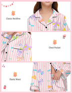 EPLAZA Kids Satin Pajamas Sets Girls Boys Button-Down Silky Pajamas Sleepwear with Hairband Eye Mask Hair Tie