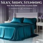 SLEEP SANCTUARY Satin Sheets Full Size – 4 Piece Luxury Silky Bed Set, Softer Than Silk, 15" Deep Pocket, Cooling & Wrinkle-Free, Moisture-Wicking & Breathable for Hair & Skin (Sea Teal)