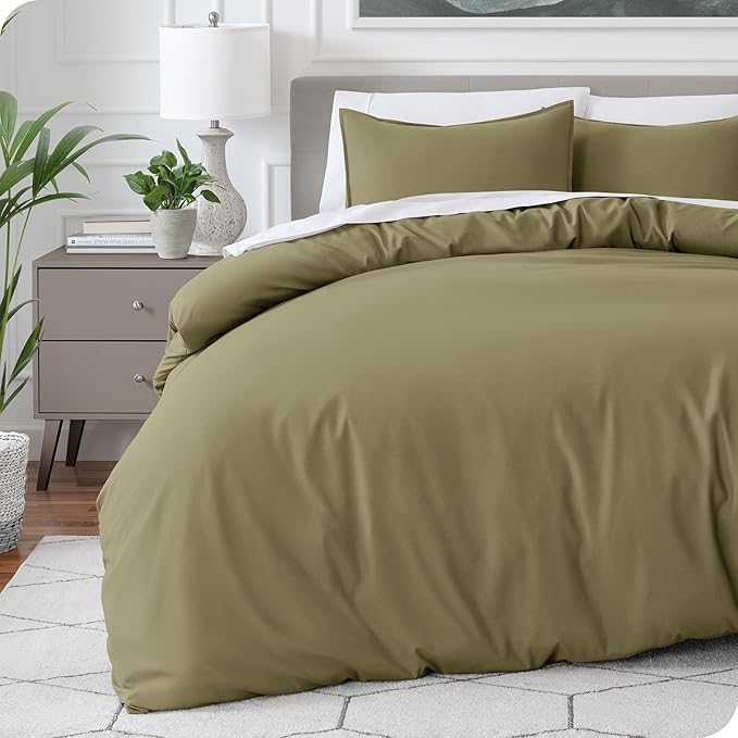 Bare Home Bedding Duvet Cover Queen Size - Premium 1800 Super Soft Collection - Lightweight, Cooling - Soft Breathable Bedding Duvet Cover (Queen, Olive)