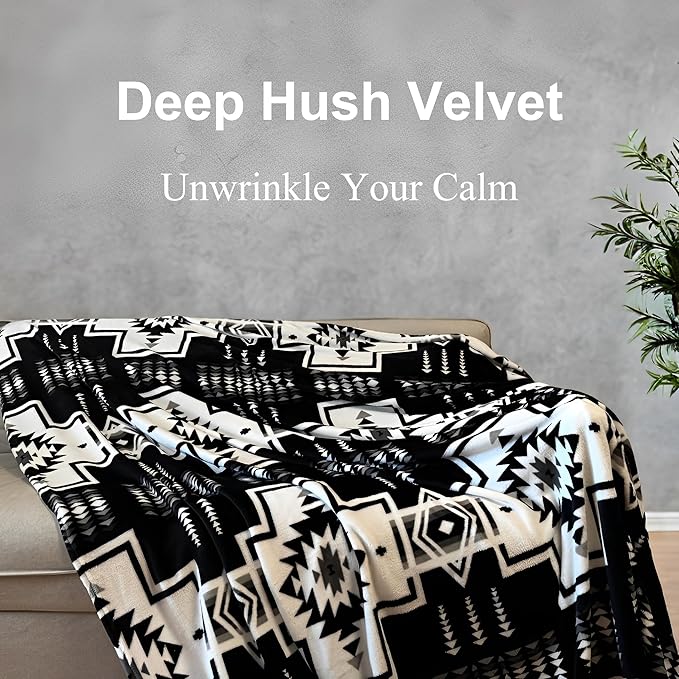Fleece Blanket King - 104x90 Inch Lightweight & Buttery-Soft Throw for Bed, Sofa, Camping | 300GSM Cloud-Touch Microfiber | Cozy Essentials for Travel & Movie Nights, (Boho Black White)