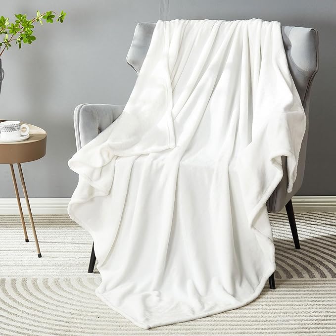 DREAMNINE Pack of 21 Fuzzy Soft Fleece Throw Blanket for Couch Sofa 50" x 60", Decorative Solid Lightweight Velvet Blankets for Chair, Cozy Accent Shaggy Plush Flannel Blanket for Bedroom, White